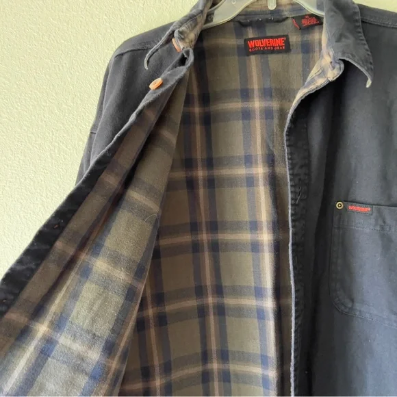 Wolverine Charcoal black Flannel Lined Canvas Shirt Jacket Size XL